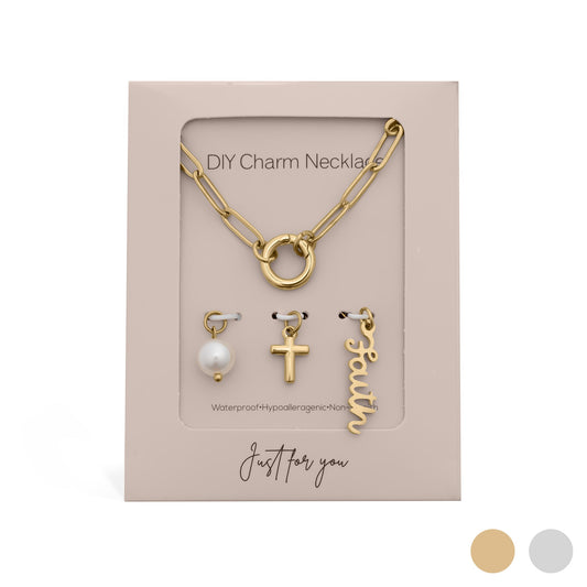 18K Gold PVD Stainless Steel Faith Charm Holder Necklace Gift Set