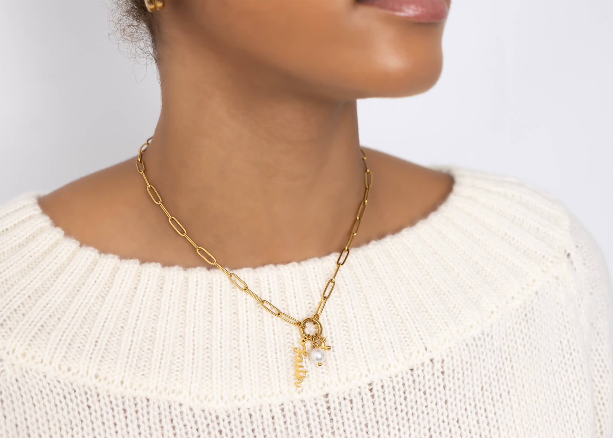 18K Gold PVD Stainless Steel Faith Charm Holder Necklace Gift Set