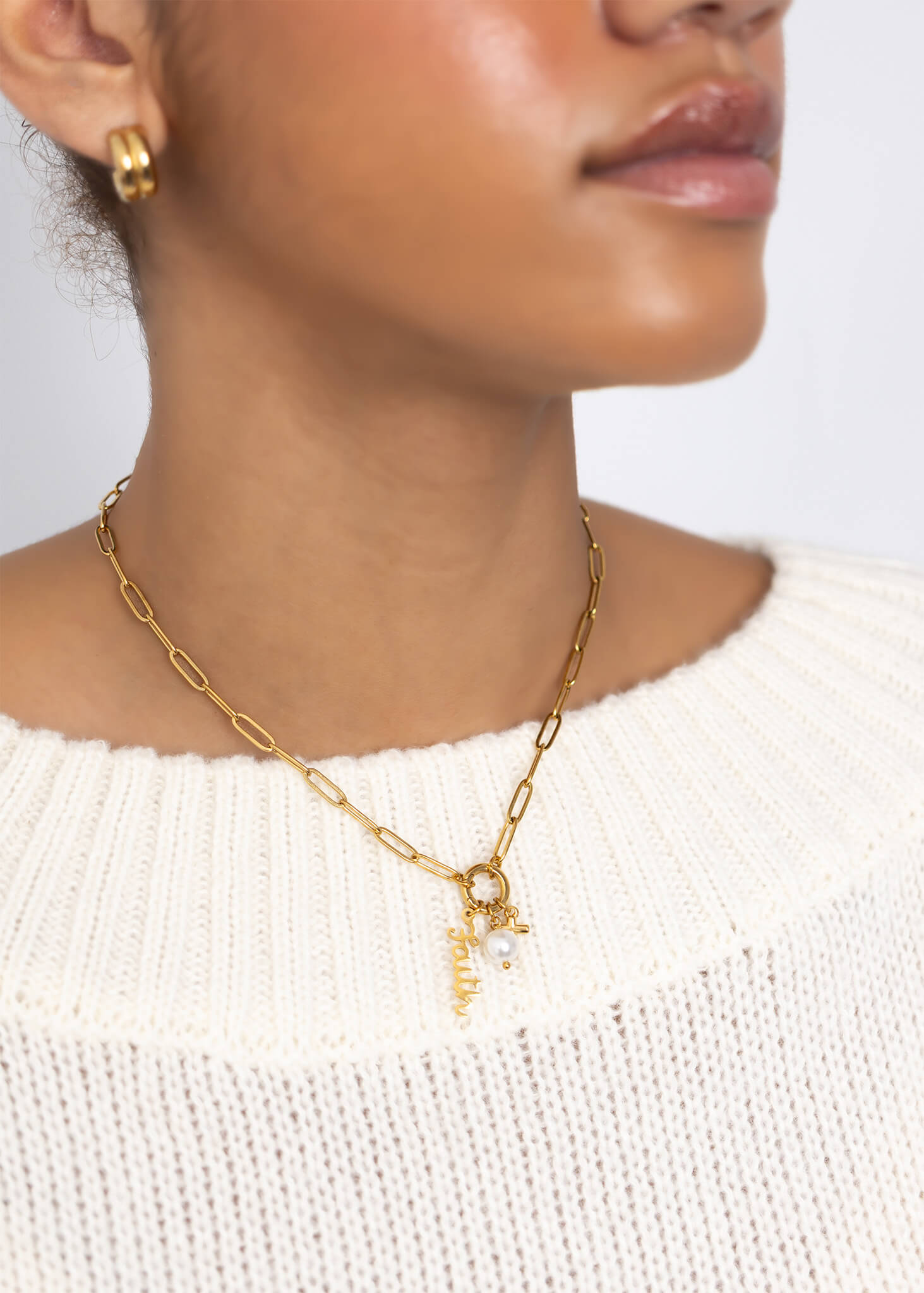 18K Gold PVD Stainless Steel Faith Charm Holder Necklace Gift Set