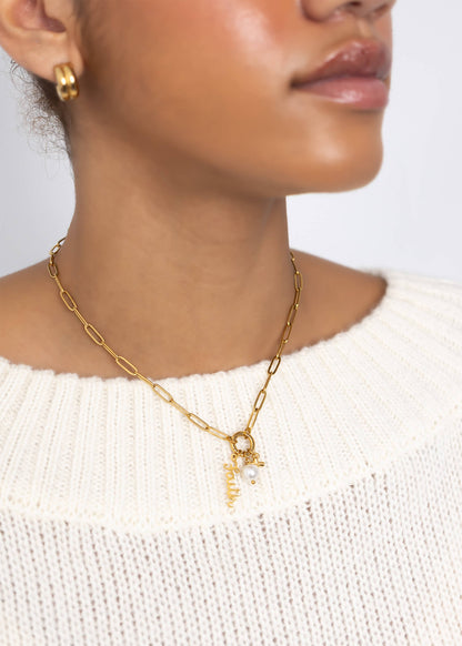 18K Gold PVD Stainless Steel Faith Charm Holder Necklace Gift Set