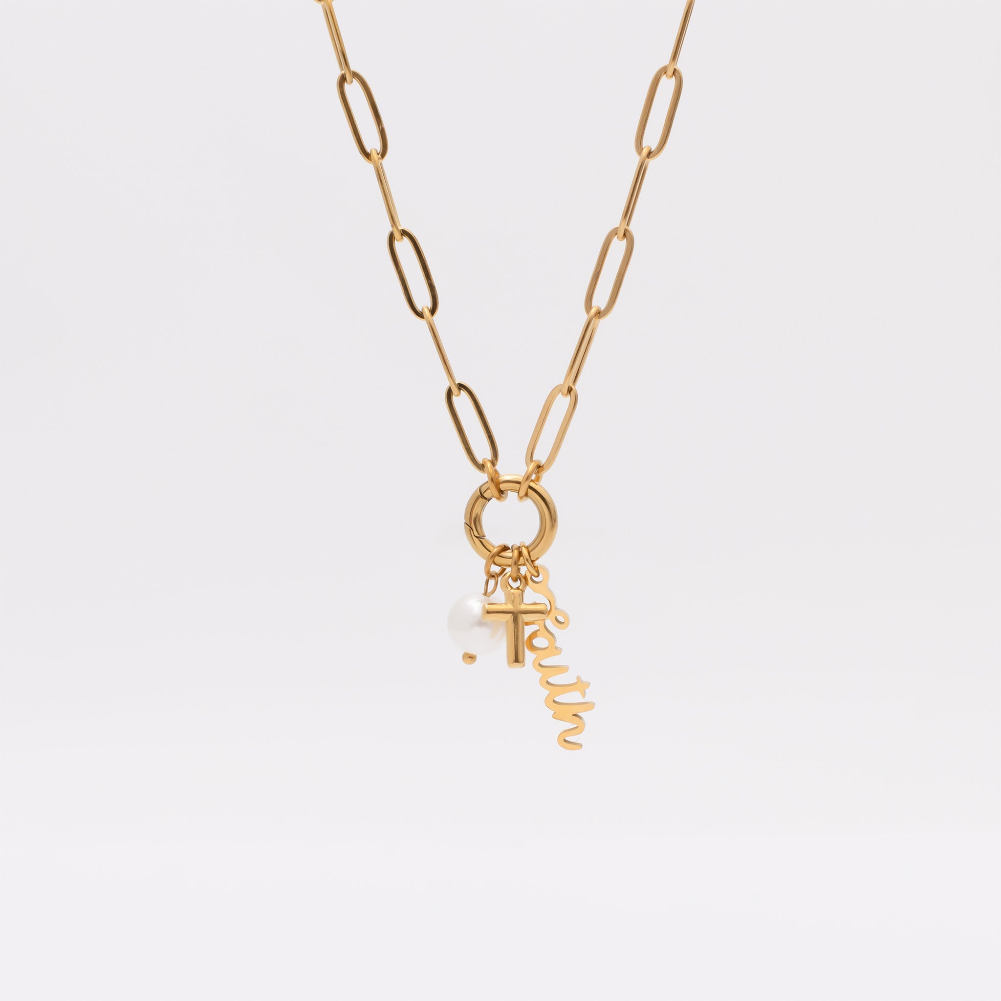 18K Gold PVD Stainless Steel Faith Charm Holder Necklace Gift Set