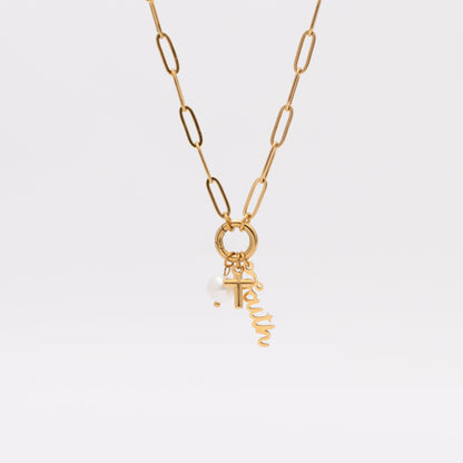 18K Gold PVD Stainless Steel Faith Charm Holder Necklace Gift Set