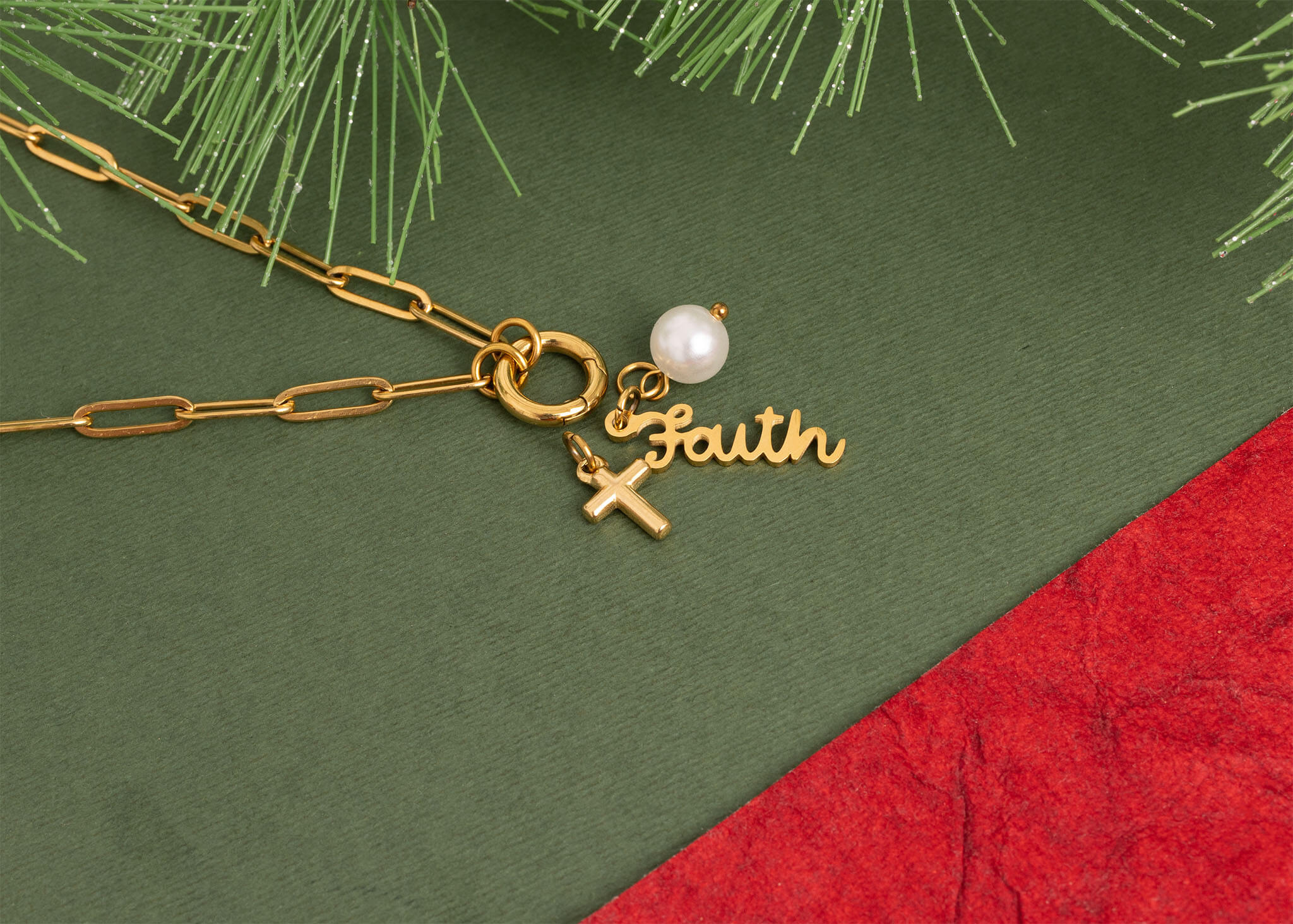 18K Gold PVD Stainless Steel Faith Charm Holder Necklace Gift Set