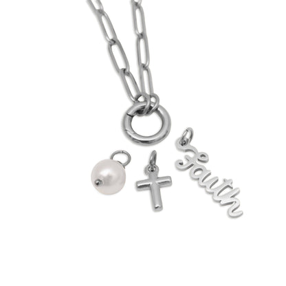 18K Gold PVD Stainless Steel Faith Charm Holder Necklace Gift Set
