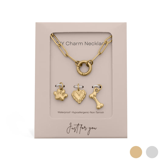 18K Gold PVD Stainless Steel Pet Charm Holder Necklace Gift Set