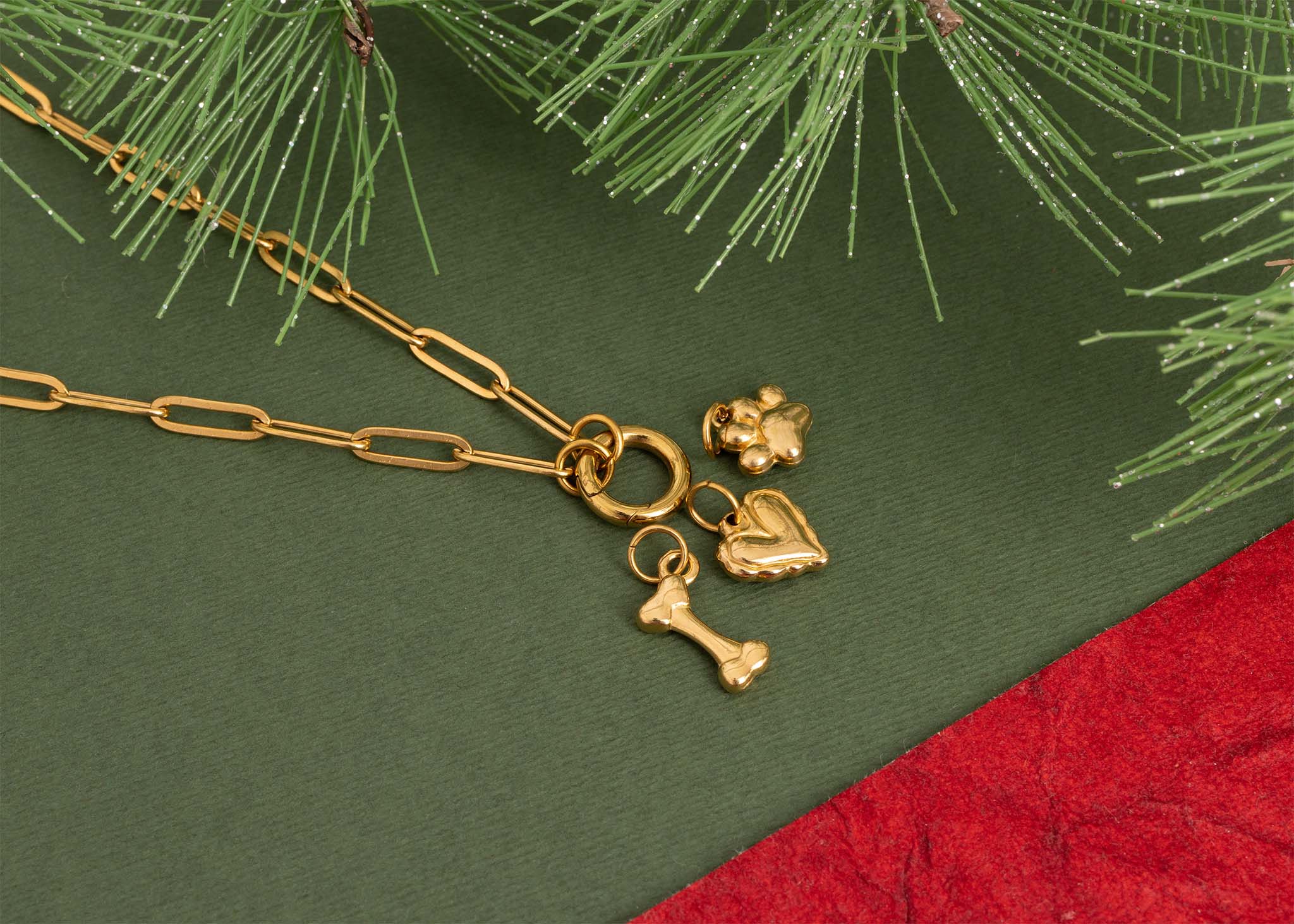 18K Gold PVD Stainless Steel Pet Charm Holder Necklace Gift Set