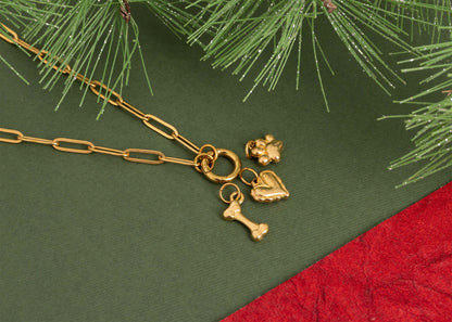 18K Gold PVD Stainless Steel Pet Charm Holder Necklace Gift Set
