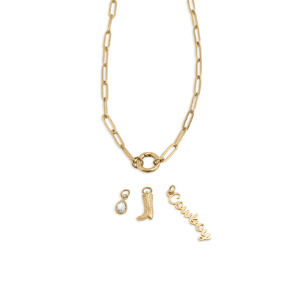 18K Gold PVD Stainless Steel Cowboy Charm Holder Necklace Gift Set