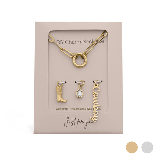 18K Gold PVD Stainless Steel Cowboy Charm Holder Necklace Gift Set