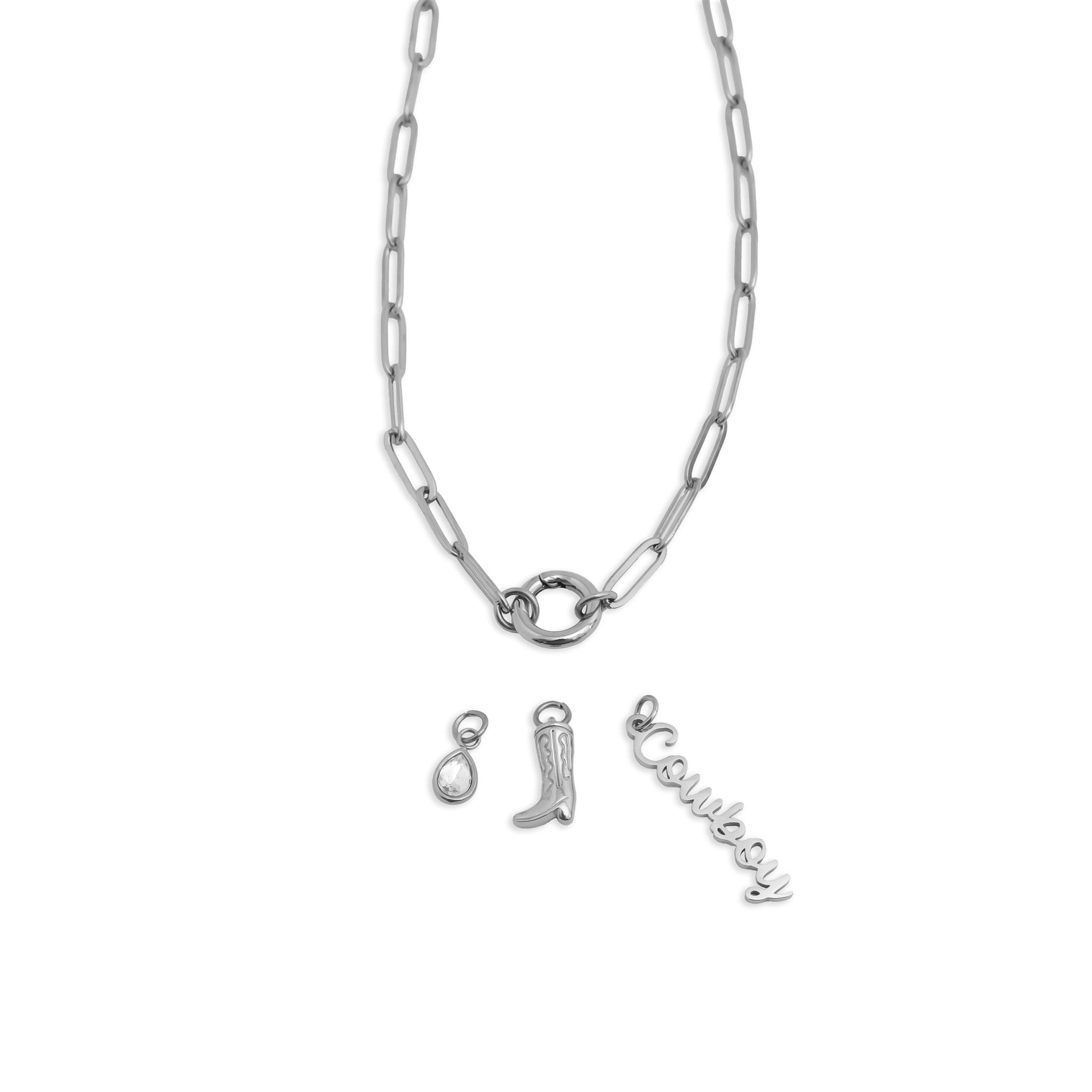 18K Gold PVD Stainless Steel Cowboy Charm Holder Necklace Gift Set