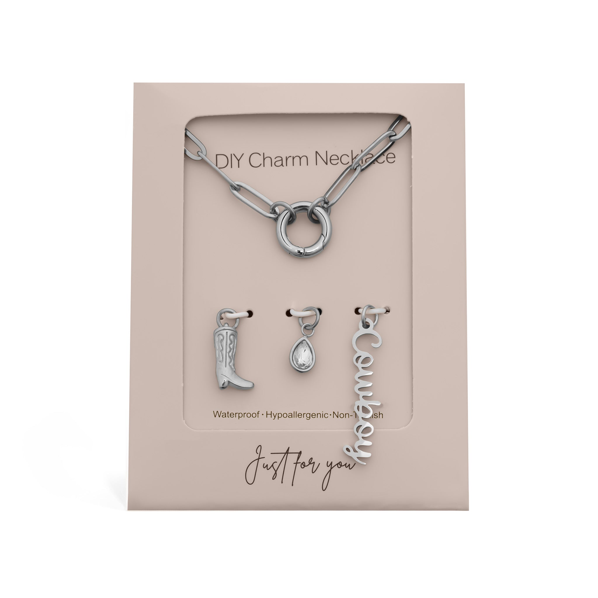 18K Gold PVD Stainless Steel Cowboy Charm Holder Necklace Gift Set