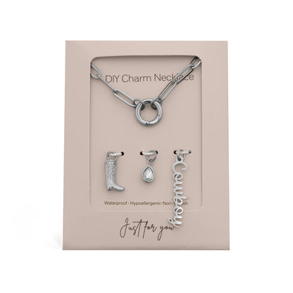 18K Gold PVD Stainless Steel Cowboy Charm Holder Necklace Gift Set