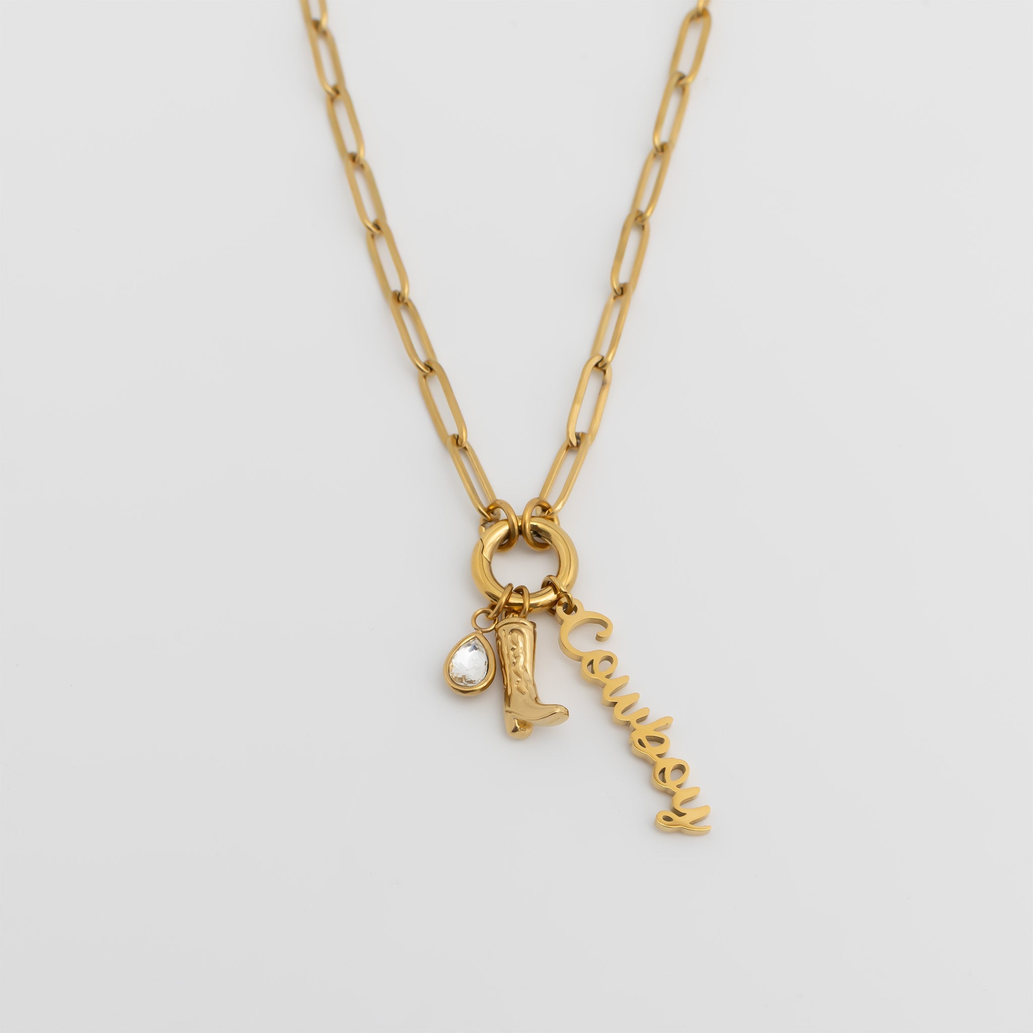 18K Gold PVD Stainless Steel Cowboy Charm Holder Necklace Gift Set