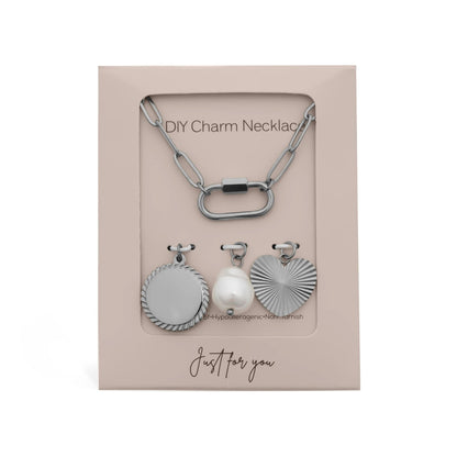 18K Gold PVD Stainless Steel Pearl Sunburst Charm Holder Necklace Gift Set