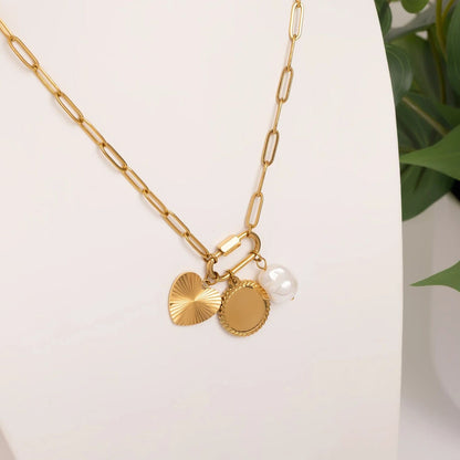 18K Gold PVD Stainless Steel Pearl Sunburst Charm Holder Necklace Gift Set