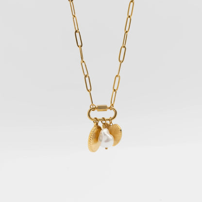 18K Gold PVD Stainless Steel Pearl Sunburst Charm Holder Necklace Gift Set