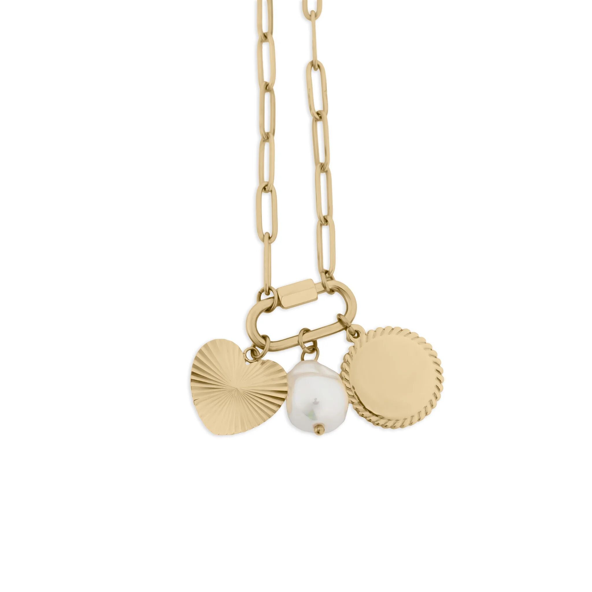 18K Gold PVD Stainless Steel Pearl Sunburst Charm Holder Necklace Gift Set