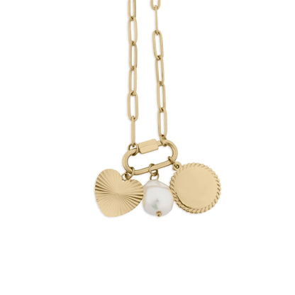 18K Gold PVD Stainless Steel Pearl Sunburst Charm Holder Necklace Gift Set