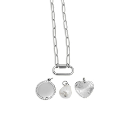 18K Gold PVD Stainless Steel Pearl Sunburst Charm Holder Necklace Gift Set