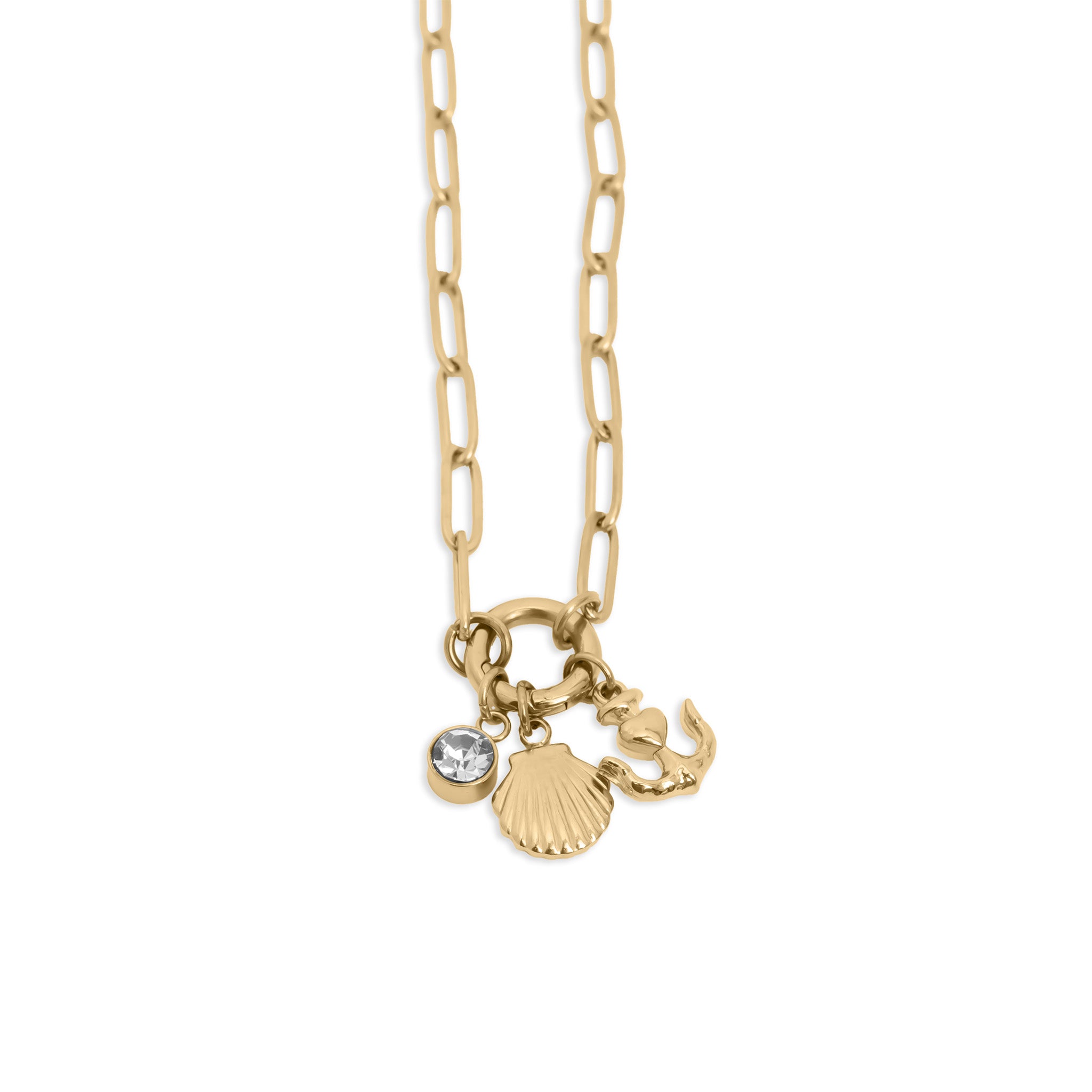 18K Gold PVD Stainless Steel Shell Anchor Charm Holder Necklace Gift Set