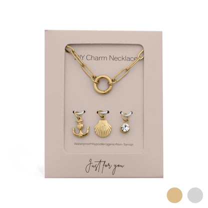 18K Gold PVD Stainless Steel Shell Anchor Charm Holder Necklace Gift Set