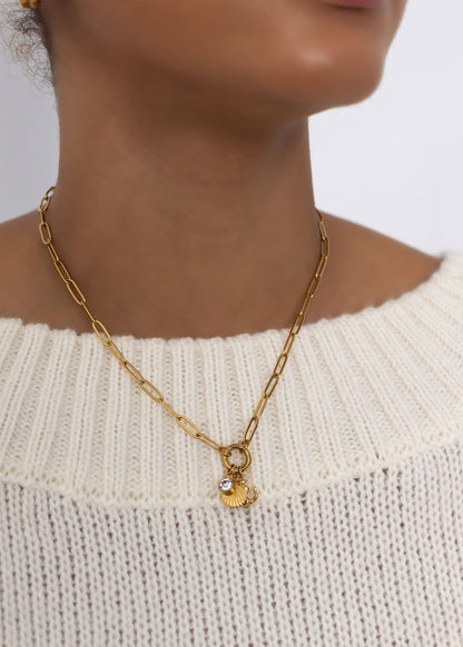 18K Gold PVD Stainless Steel Shell Anchor Charm Holder Necklace Gift Set