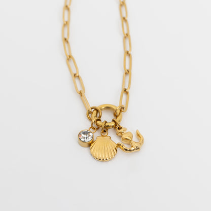 18K Gold PVD Stainless Steel Shell Anchor Charm Holder Necklace Gift Set