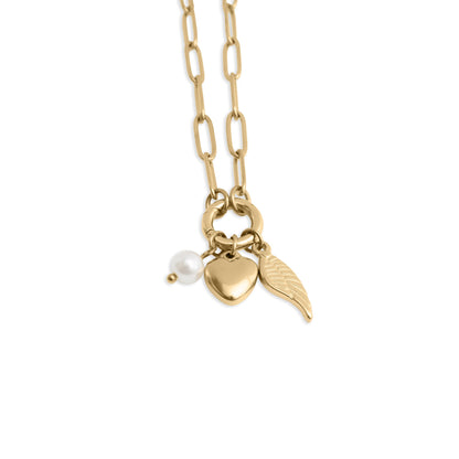 18K Gold PVD Stainless Steel Angel Wing Charm Holder Necklace Gift Set