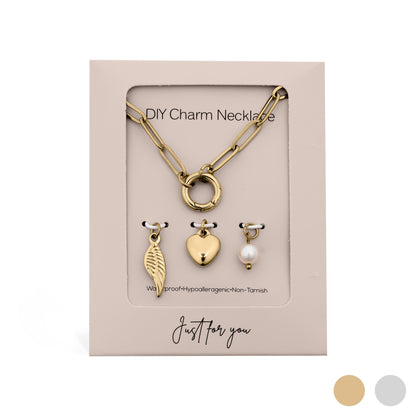 18K Gold PVD Stainless Steel Angel Wing Charm Holder Necklace Gift Set