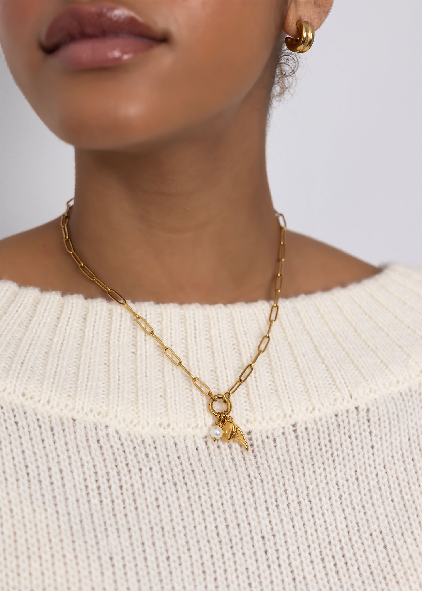 18K Gold PVD Stainless Steel Angel Wing Charm Holder Necklace Gift Set