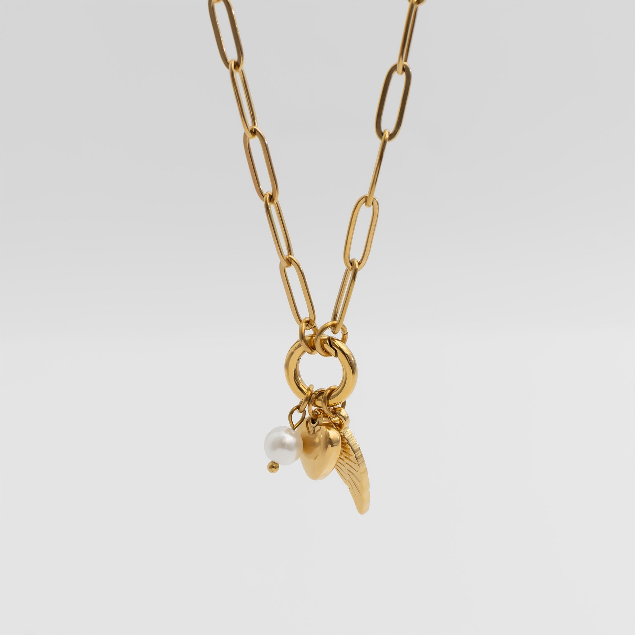 18K Gold PVD Stainless Steel Angel Wing Charm Holder Necklace Gift Set