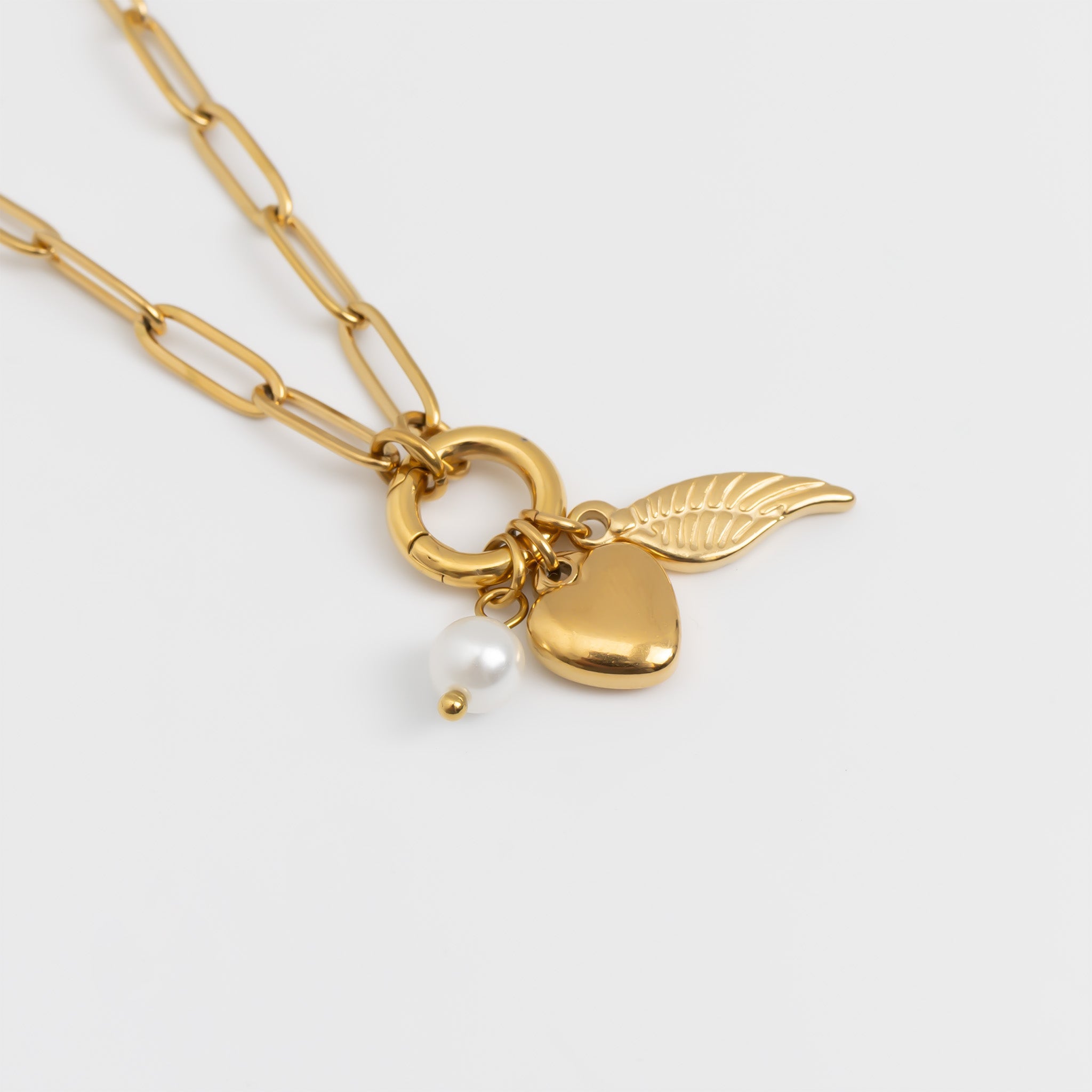 18K Gold PVD Stainless Steel Angel Wing Charm Holder Necklace Gift Set
