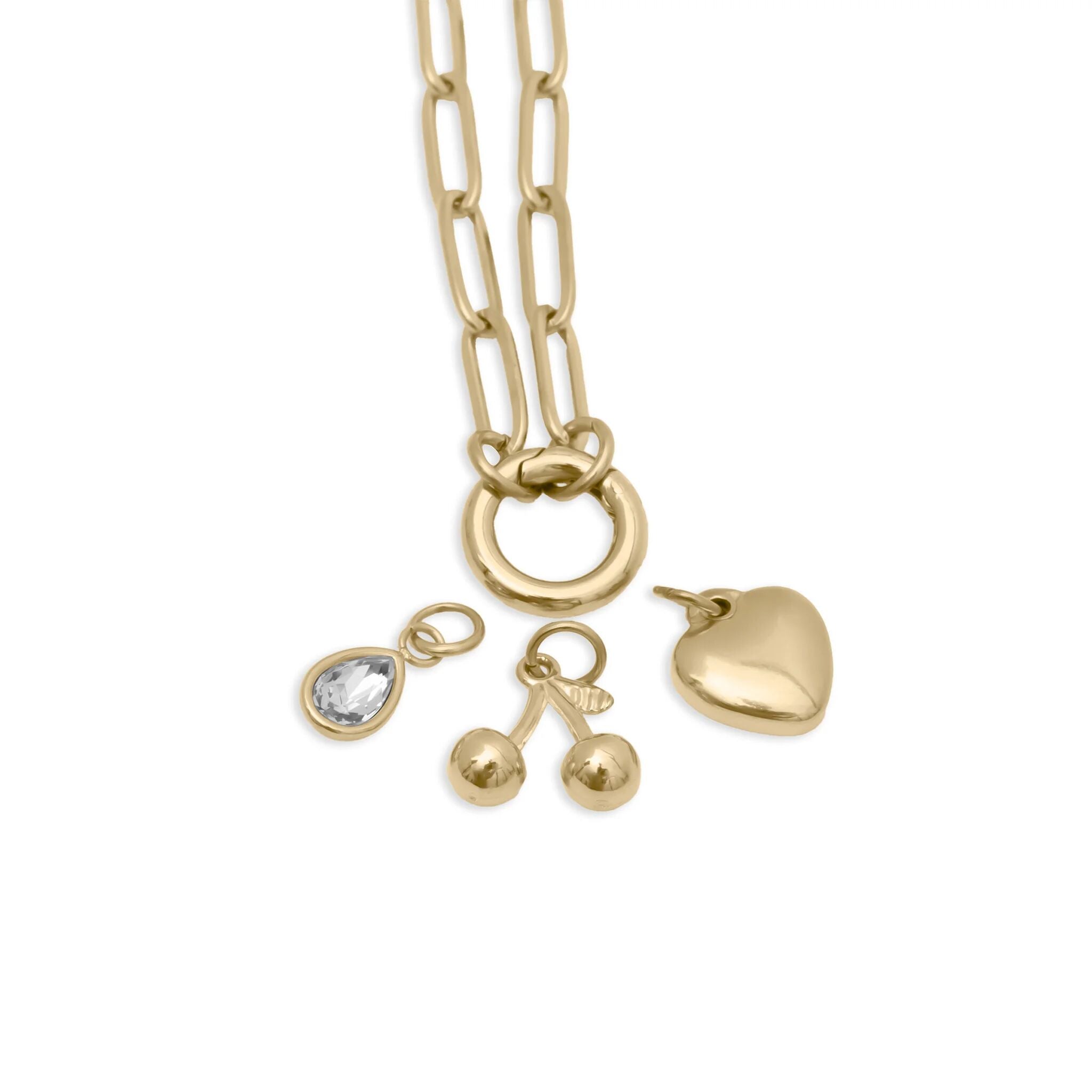18K Gold PVD Stainless Steel Cherry Love Charm Holder Necklace Gift Set