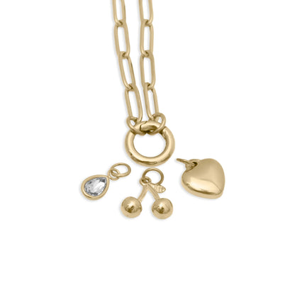 18K Gold PVD Stainless Steel Cherry Love Charm Holder Necklace Gift Set