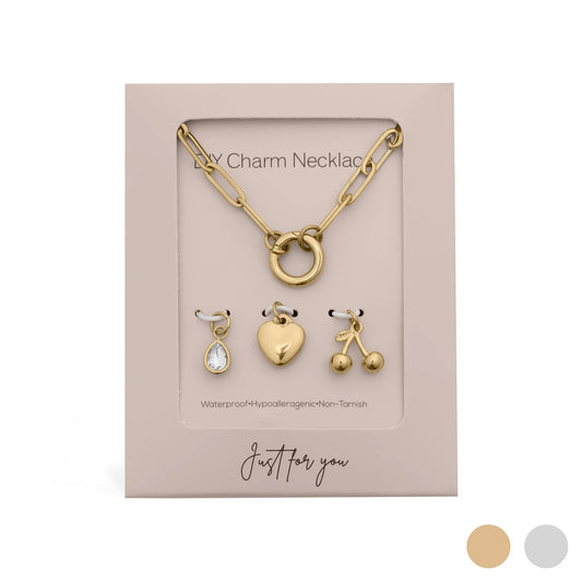 18K Gold PVD Stainless Steel Cherry Love Charm Holder Necklace Gift Set