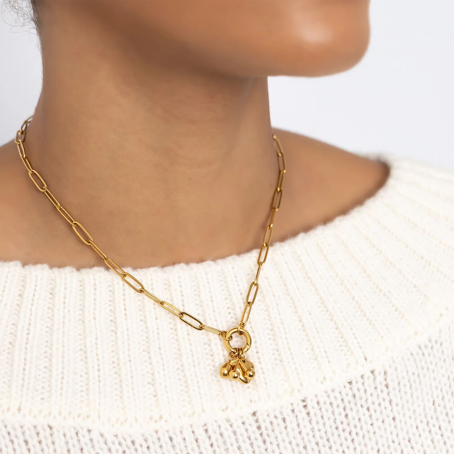18K Gold PVD Stainless Steel Cherry Love Charm Holder Necklace Gift Set
