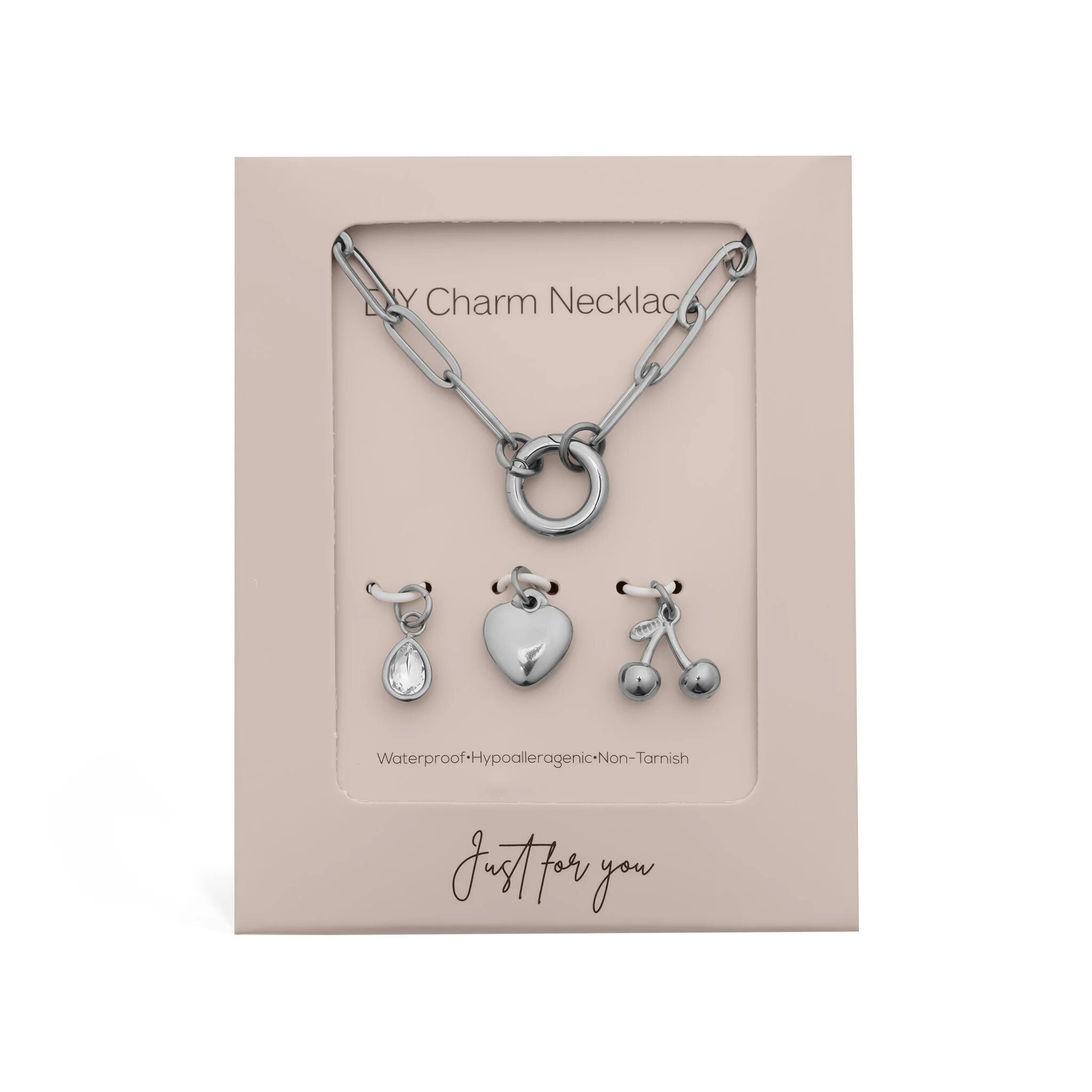 18K Gold PVD Stainless Steel Cherry Love Charm Holder Necklace Gift Set