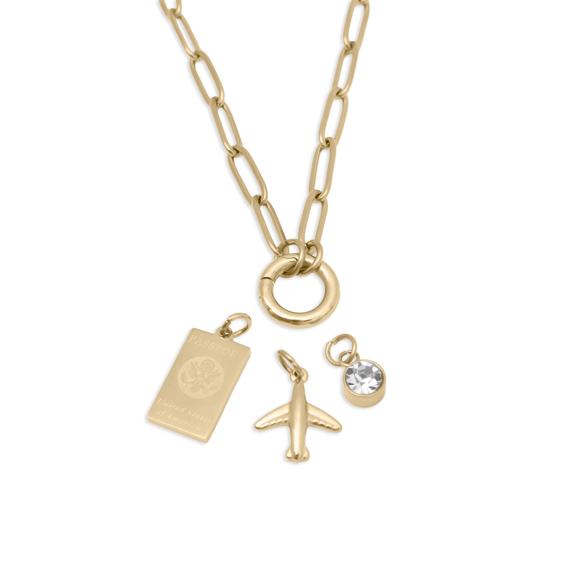 18K Gold PVD Stainless Steel Travel Charm Holder Necklace Gift Set