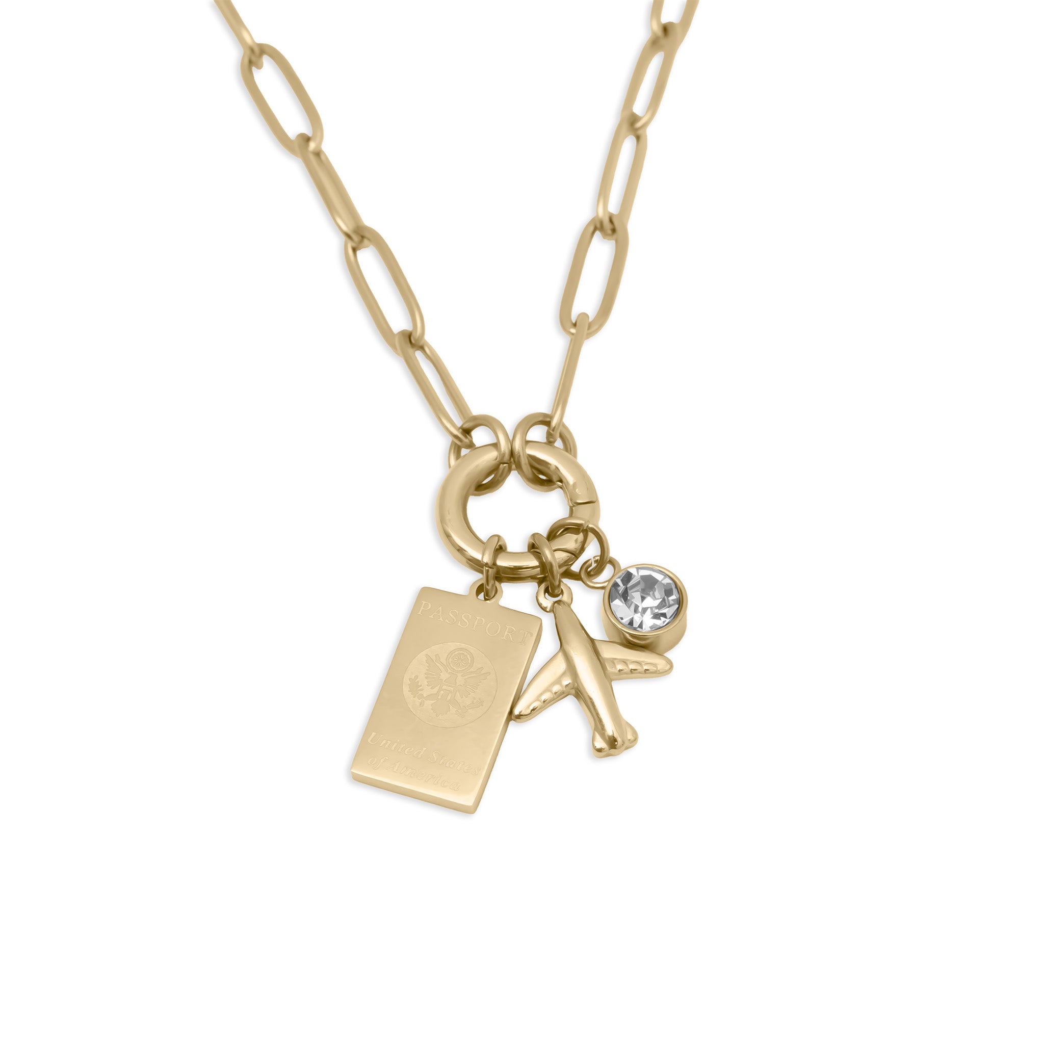 18K Gold PVD Stainless Steel Travel Charm Holder Necklace Gift Set