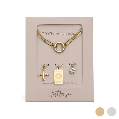 18K Gold PVD Stainless Steel Travel Charm Holder Necklace Gift Set
