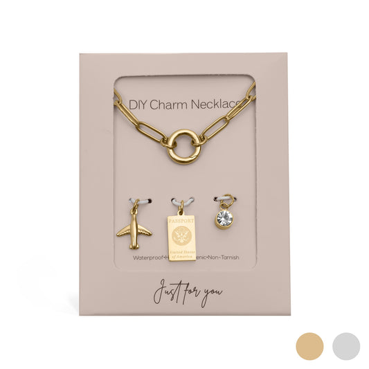 18K Gold PVD Stainless Steel Travel Charm Holder Necklace Gift Set