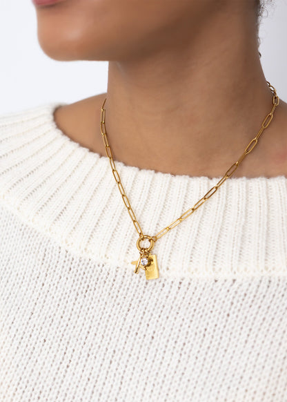 18K Gold PVD Stainless Steel Travel Charm Holder Necklace Gift Set