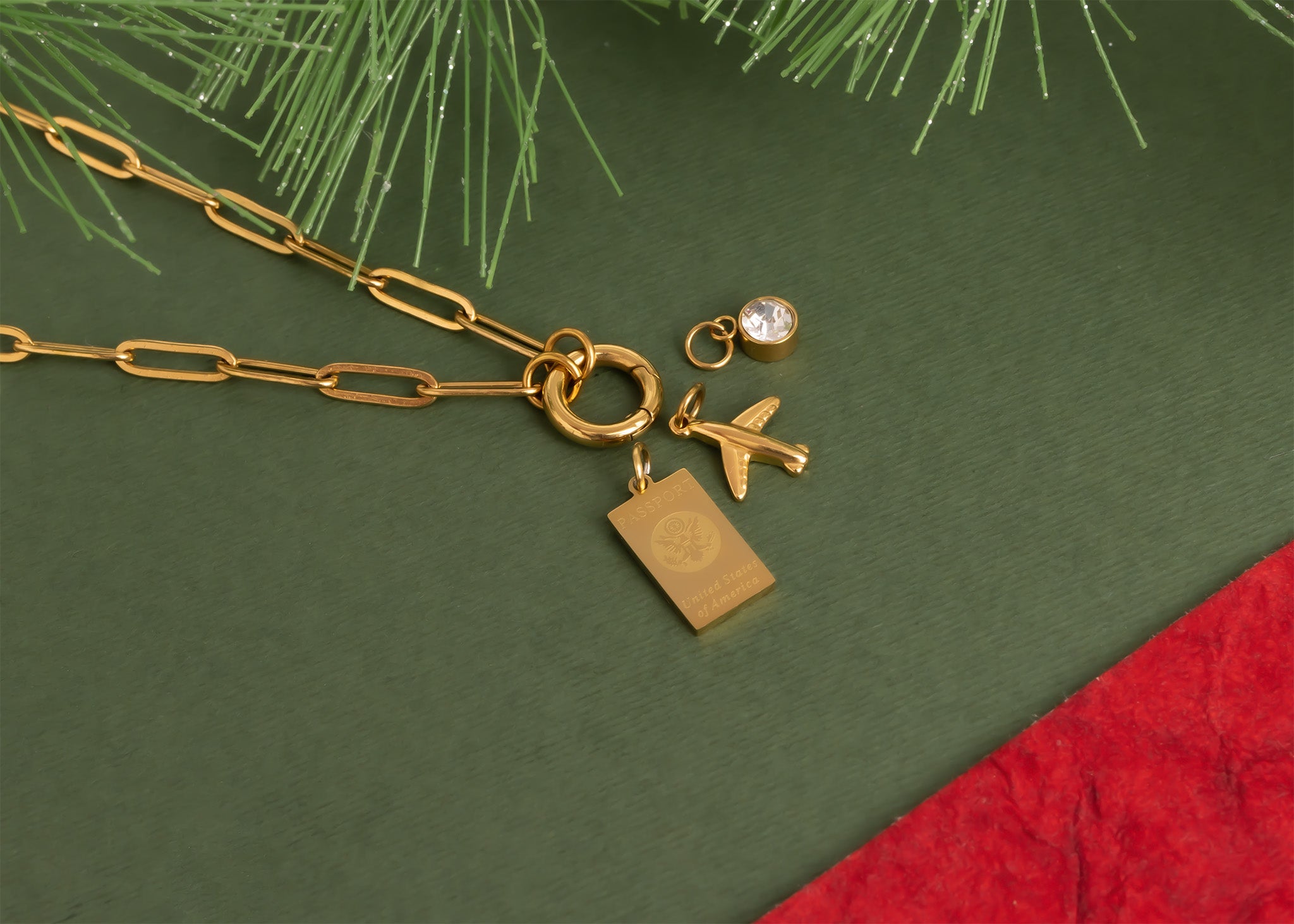 18K Gold PVD Stainless Steel Travel Charm Holder Necklace Gift Set