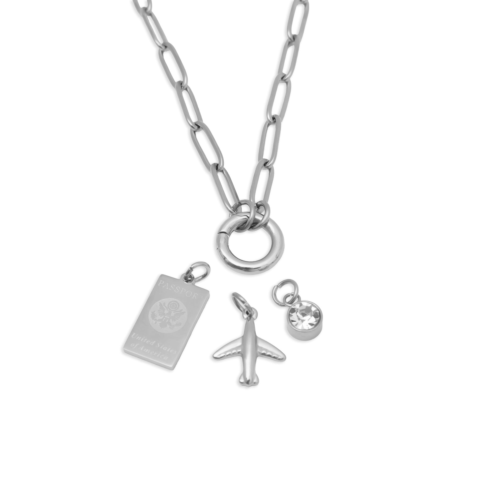 18K Gold PVD Stainless Steel Travel Charm Holder Necklace Gift Set