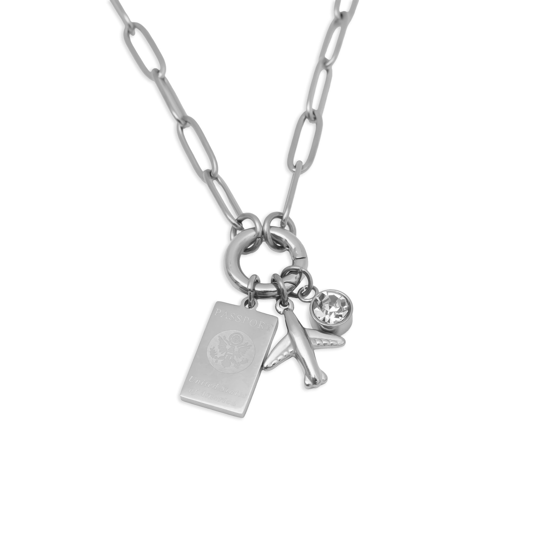 18K Gold PVD Stainless Steel Travel Charm Holder Necklace Gift Set