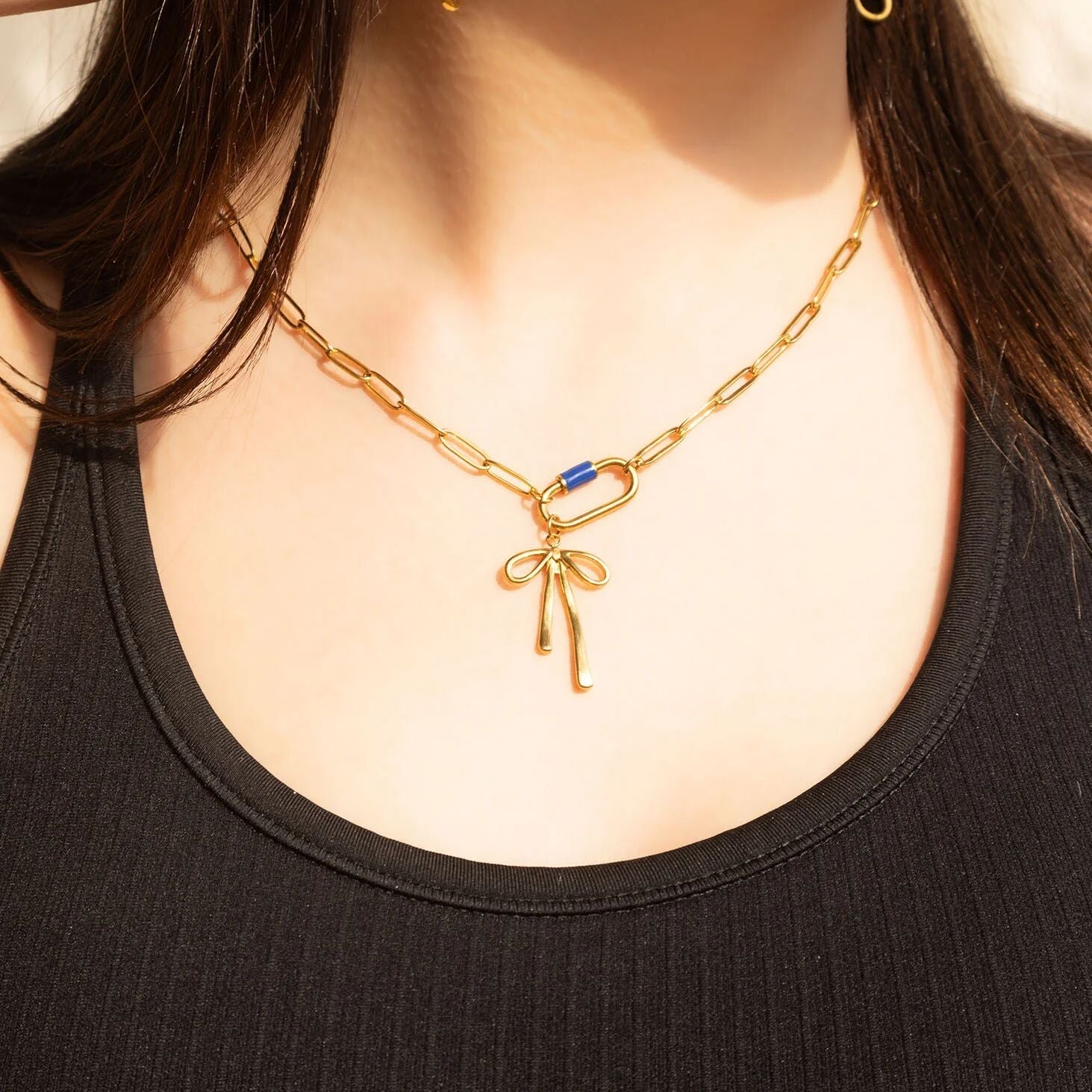 18K Gold PVD Colorful Carabiner Necklace