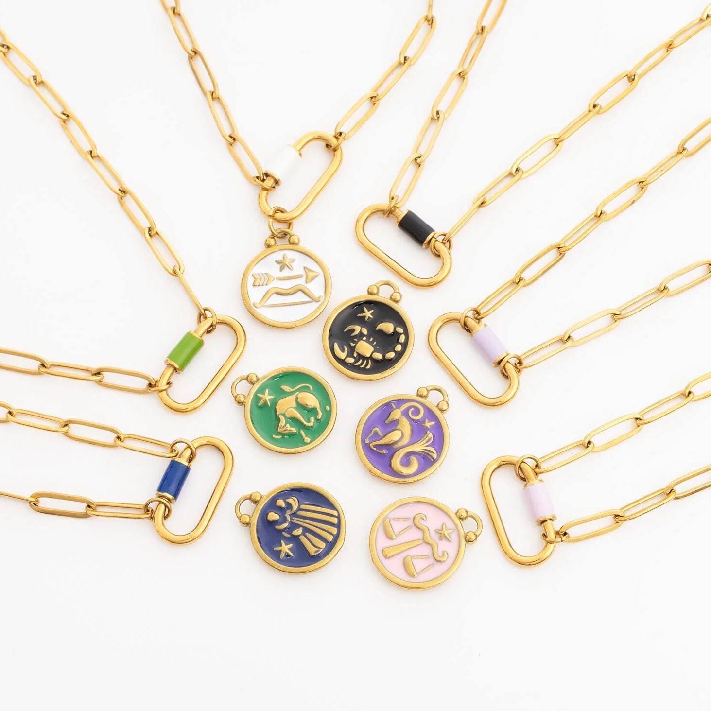 18K Gold PVD Colorful Carabiner Necklace