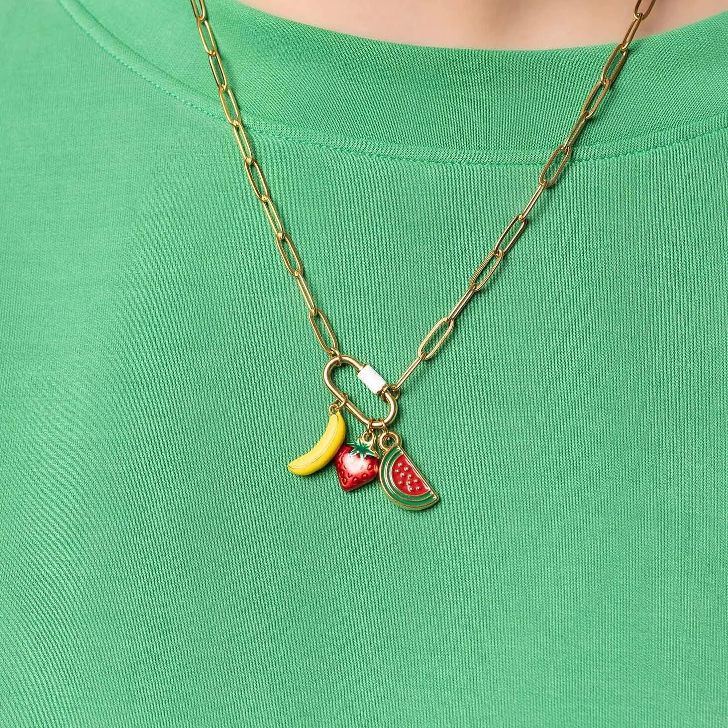 18K Gold PVD Colorful Carabiner Necklace