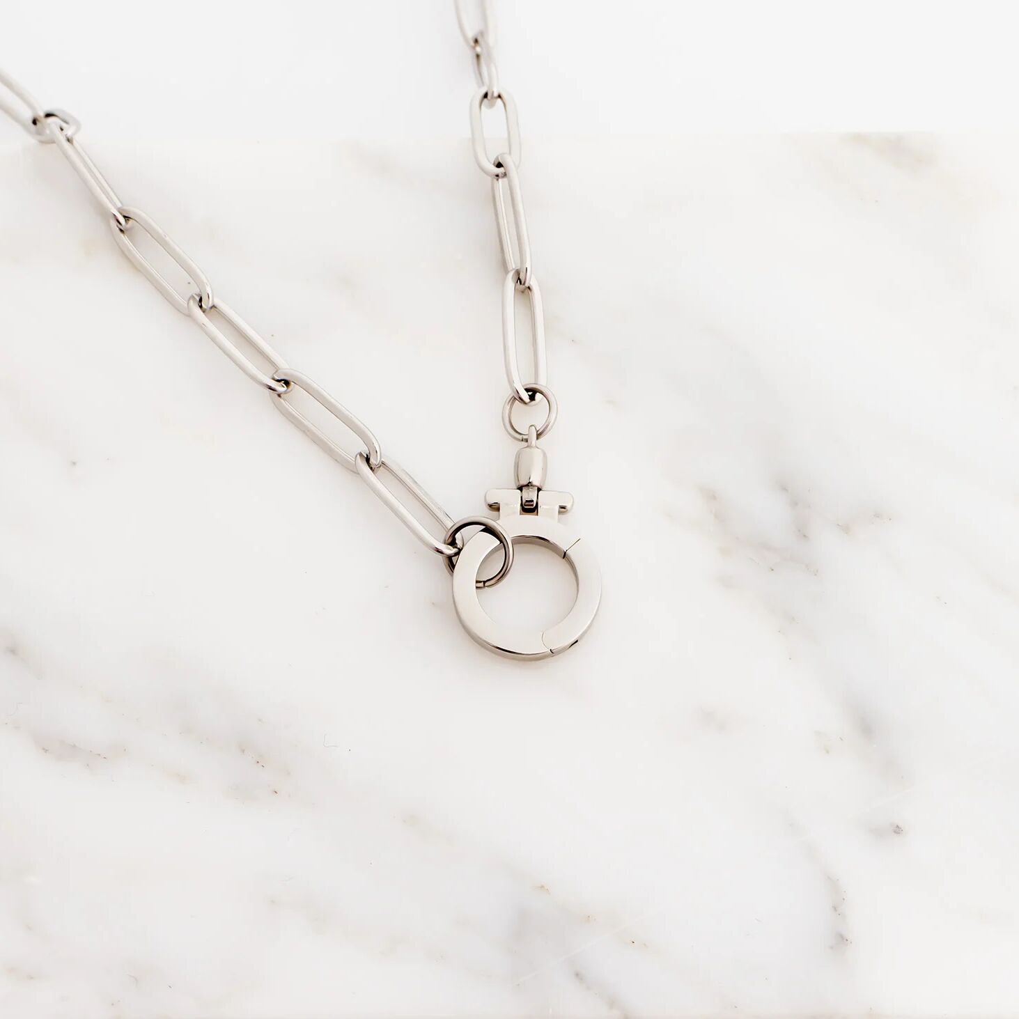 18K Gold PVD Stainless Steel Circle Carabiner Necklace