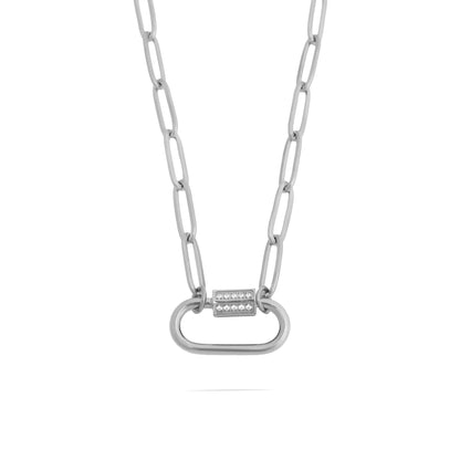 18K Gold PVD Stainless Steel CZ Stone Carabiner Necklace